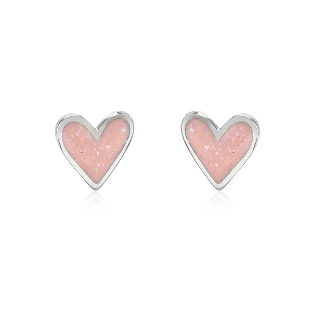 Mini Heart Studs With Sparkly Pink Enamel, 1 of 3