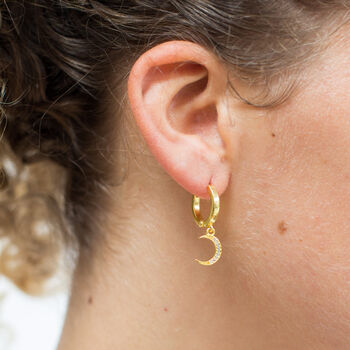 Diamante Moon And Star Huggie Earrings, 10 of 11