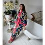 Ladies Blue Carnation Print Cotton Dressing Gown, thumbnail 4 of 4