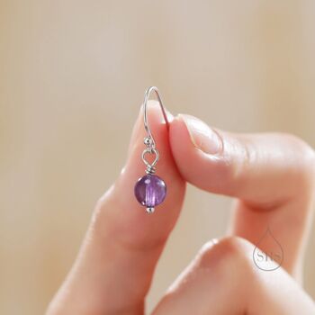 Natural Amethyst Bead Hook Earrings In Sterling Silver, 6 of 12
