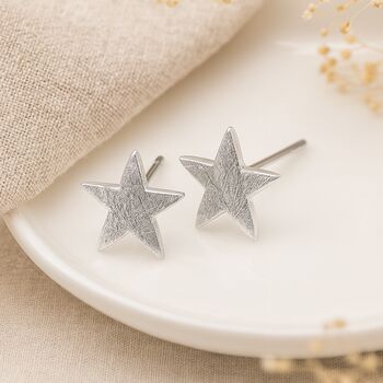 Sterling Silver Textured Star Stud Earrings – 8mm, 2 of 10