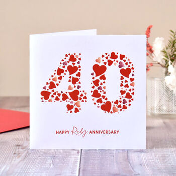 Personalised Love Hearts Ruby 40th Anniversary Card By mrs L cards