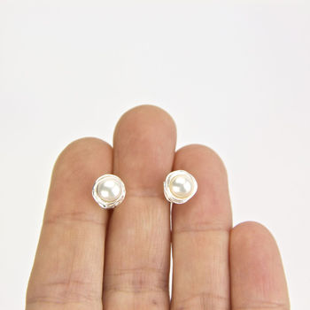 Sterling Silver Pearl Nest Stud Earrings, 3 of 9