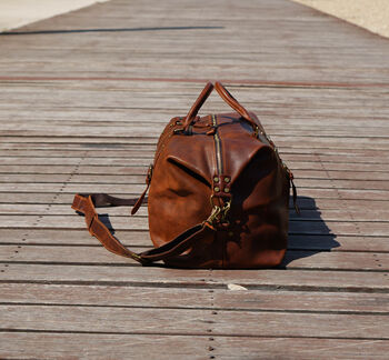 Genuine Leather Holdall In Russet Brown, 4 of 12