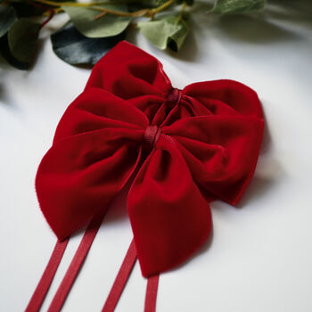 Pair Of Ruby Red Velvet Napkin Bows, 2 of 11