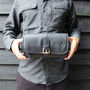 'Henson' Men's Roll Hanging Leather Wash Bag In Black, thumbnail 1 of 9