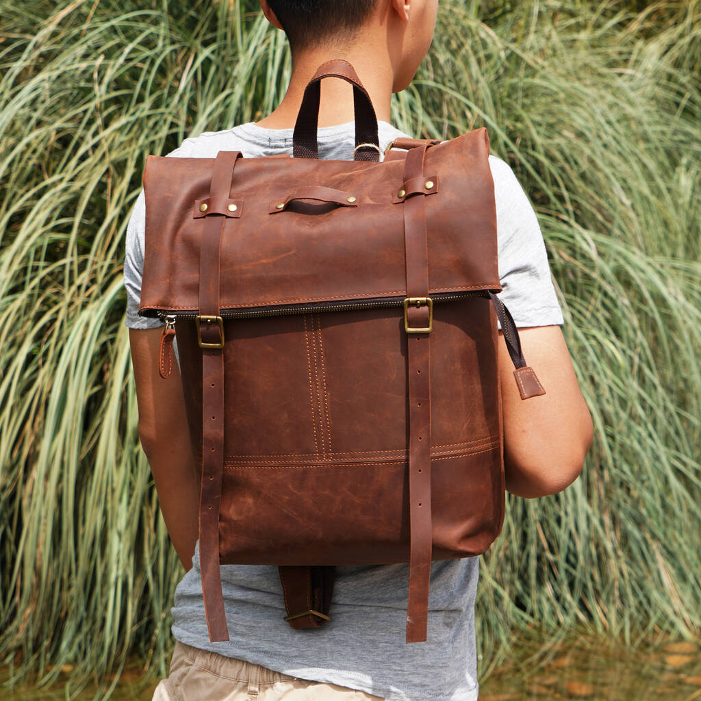 Straps Detail Genuine Leather Backpack By EAZO | notonthehighstreet.com