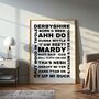 Derbyshire Sayings And Phrases Wall Art Print, Derbyshire Gift, thumbnail 1 of 3
