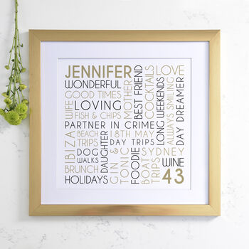 Personalised Any Age Birthday Square Word Art, 6 of 11