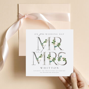 Personalised Mr And Mrs Wedding Day Card | Floral, 6 of 6
