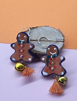 Painted Gingerbread Man Earrings With Stand, 2 of 8
