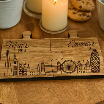 Personalised Wooden London Engraved Coaster Gift Set Of Two For Couples, 4 of 4