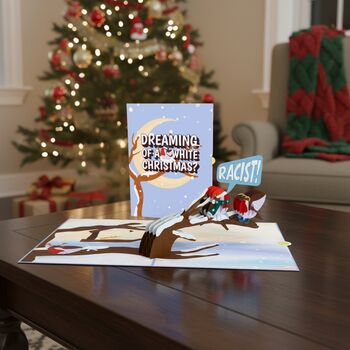 Dreaming Of A White Christmas?! Cheeky Christmas Card With Funny 3D Pop Up Robins, 3 of 12