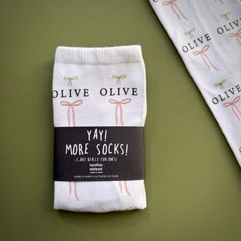 Personalised Simple Christmas Bow And Name Socks, 3 of 3