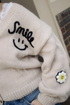 Beige Smile Everyday Flower Knit Cardigan, 3 of 9