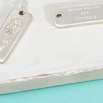 Engraved Angels Wing: Sterling Silver Dog Tag Necklace, 3 of 4