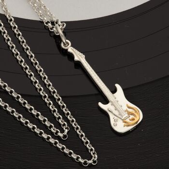 Sterling Silver Electric Guitar Necklace, 2 of 5