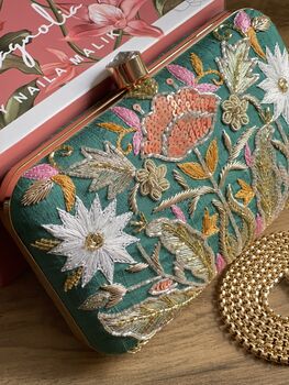Valleta Green Embroidered Clutch Made To Order, 4 of 7