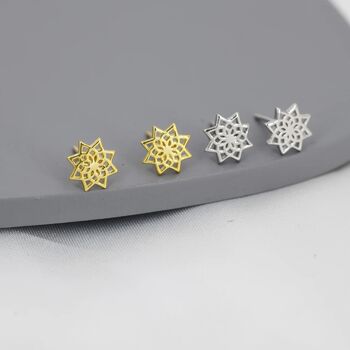 Mandala Flower Stud Earrings In Sterling Silver, 2 of 12