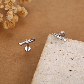 Sterling Silver Trout 16 G Flat Back Labret Earrings, 5 of 12