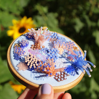 3D Beaded And Embroidered Coral Inspired Hoop Art, 3 of 10