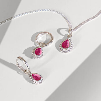 July Birthstone Ruby Sterling Silver Huggie Hoop Earrings, 5 of 12