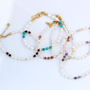 Adjustable Pearl Bracelet With Gemstone Beads, 6 of 12