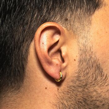 Gold Plated Micro Huggie Hammered Hoop Earring For Men, 7 of 12
