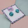Circle Glitter Resin Stud Earrings Pink, Rainbow, Teal, Pink And Black, Neon Green, thumbnail 3 of 12
