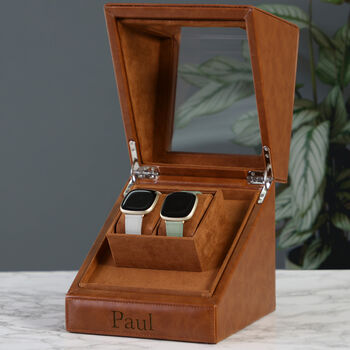 Personalised Tan Faux Leather Watch Box, 3 of 6