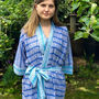 Cotton Block Print Kimono Blue And Turquoise Fish, thumbnail 4 of 5
