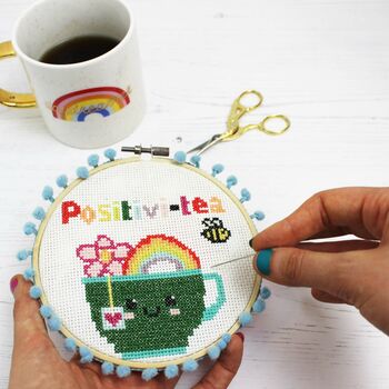 Rainbow Positivi Tea Cross Stitch Kit For Adults, 10 of 12