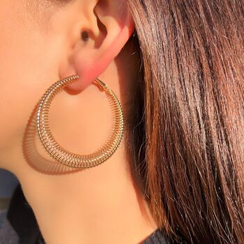 Gold Plated Tapered Spring Hoop Earrings, 2 of 8