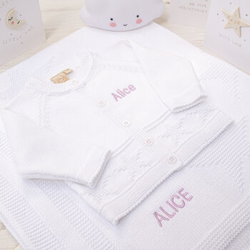 Toffee Moon White Star Personalised Baby Cardigan, 6 of 12