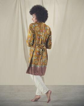 Yellow Floral Silk Blend Kimono Dressing Gown, 5 of 5