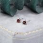 Genuine Garnet Stone Stud Earrings In Sterling Silver, thumbnail 4 of 11