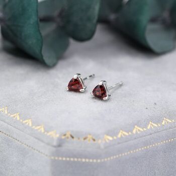 Genuine Garnet Stone Stud Earrings In Sterling Silver, 4 of 11