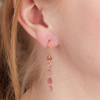 Pink Tourmaline Gold And Silver Link Dangle Earrings, 2 of 11