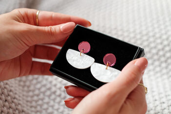 White And Mirror Pink Half Moon Earrings, 2 of 5