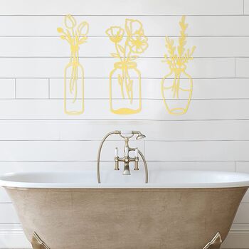 Three Pieces Gold Metal Vase Art Flower Wall Décor, 6 of 7