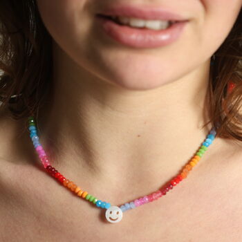 Rainbow Gemstone Smiley Face Necklace, 2 of 4
