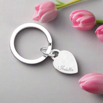 Personalised Silver Name Tiny Heart Tag Keyring, 3 of 7