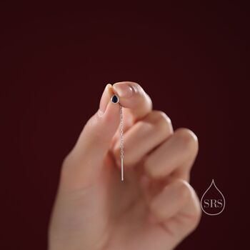 Tiny Black Droplet Bezel Cz Crystal Threader Earrings, 6 of 10