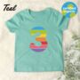 Birthday Big Rainbow Number Kids Organic T Shirt, thumbnail 6 of 8