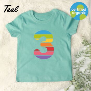 Birthday Big Rainbow Number Kids Organic T Shirt, 6 of 8