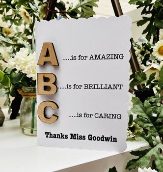 Personalised Teacher Thank You Wooden Abc Card, 3 of 5