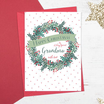 Christmas Wreath Card For Grandma / Gran / Nana / Nanny, 2 of 4