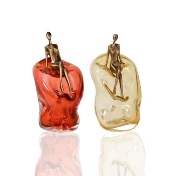 Abstract Glass Sculpture With Bronze Figure Set Of Two, 5 of 6
