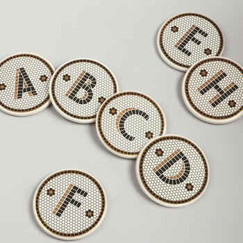G Decor Pub Black Gold Tile Monogram Alphabet Coasters, 3 of 10