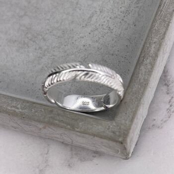Sterling Silver Feather Band Ring, 5 of 12